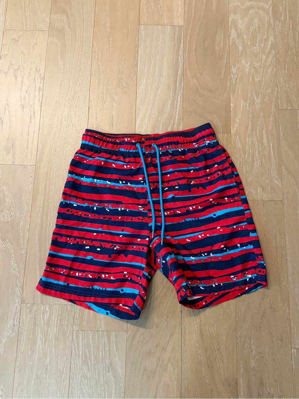 George Red & Navy Swim Trunks with Teal Stripe Accents